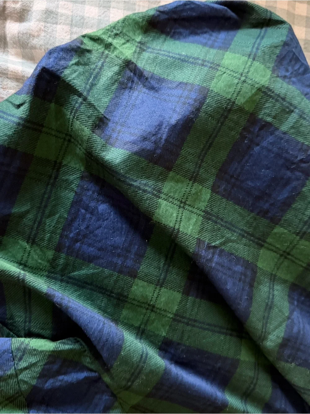 Old Navy Green and Navy Plaid Puff Sleeve Peplum Top